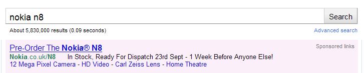 Nokia N8 ad on Google